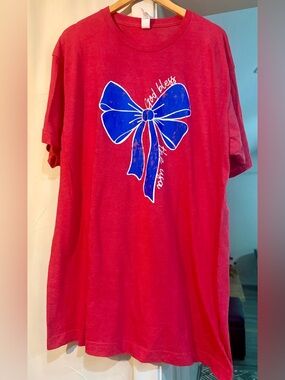 Red Graphic Tee with Blue Bow
